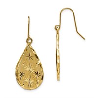 14 Kt- Yellow Gold Diamond Cut Drop Earrings