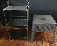 Leather shelf and plastic table