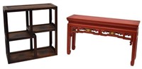 (2) CHINESE WOOD & RED LACQUER DISPLAY STANDS