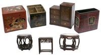 (7) ASIAN DECORATIVE ITEMS, INCLUD. STANDS & BOXES