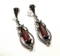 Sterling Silver Marquise Marcasite Crystal Earring