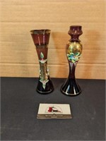 2 Czech glass vases