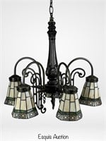 Tiffany Style 5 Arm Chandelier Stained Glass Shade