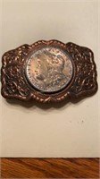 1890 Silver Dollar in a belt buckle