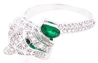 ESTATE - Ring, Panther Style Pave Set w/Emerald Gr