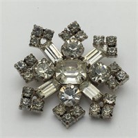 Kramer Silver Tone Brooch W Rhinestones