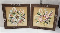 Pair of mid-century floral paintings on paper