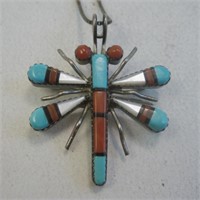 Zuni SS Multi Stone Dragonfly Necklace - Tested