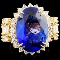 14K Gold 11.22ct Tanzanite & 2.61ctw Diamond Ring