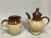 Stoneware Teapot and Cream Pitcher