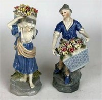 Pair of Glazed Porcelain Flower Bearers