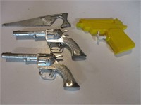 2 Single Shot Cap Pistols, Squirt Gun & Metal Saw