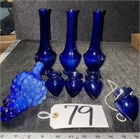 8 Pieces of Cobalt Blue Glass Vases & More