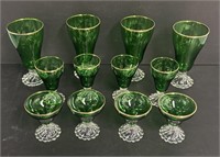 Green Glass Clear Stemware Lot Collection