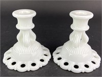 (2) Milk Glass Candle Stick Holders