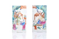 PAIR OF CHINESE FAMILLE ROSE PORCELAIN PLAQUES