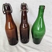 Green Bottle, 2 Brown Bottles with Stoppers