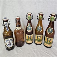 5 German & French Beer Bottles with Stoppers