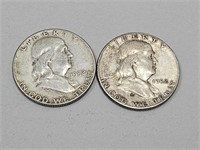 1952 P S SIlver Franklin Half Dollar Coins