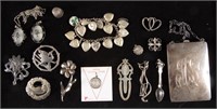 ASSORTED VINTAGE STERLING SILVER COSTUME JEWELRY,