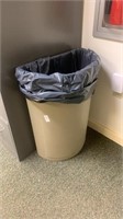 Tan garbage can, 21 x 28 inches, flat back to go