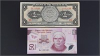 1967 & 2005 Mexican Banknotes