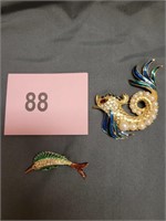 Gorgeous Set of 2 Fish Brooches/Pins Gems Enamel