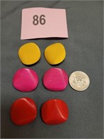 Collection of 3 Pairs of Wooden Clip-on Earrings