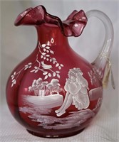 Mary Gregory Fenton 6.5" Cranberry Pitcher