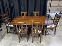 DROP LEAF TWIST LEG TABLE WITH 6 COWHIDE CHAIRS