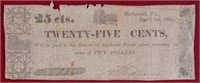 1861 Richmond VA 25 Cents Note