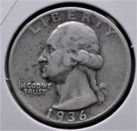 1936 D WASHINGTON QUARTER VF