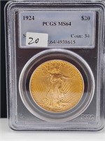 1924 $20 Double Eagle St. Gaudens PCGS MS64
