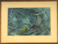 Blue Abstract Watercolor, Framed, Signed