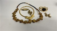 Trifari gold toned necklace, Monet gold toned