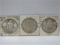 3 coins, Mexico 100 Pesos Silver