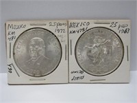 1968, 1972 Mexico 25 Pesos silver