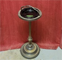 Antique metal and glass standing ash tray. Ten