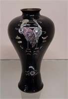 Chinese Mother Of Pearl Metal Inlaid Vase 10 inch