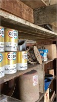 Oil cans, seed corn plates, oil filter, horse