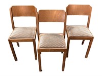 3 Mid Century Wood Chairs with Upholstered Seat