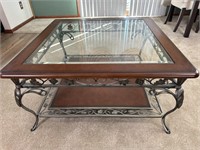 38” x 38” rod iron glass top coffee table