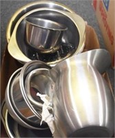 ASSORTED STAINLESS STELL MIXING BOWLS, PITCHER,
