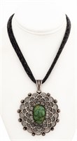 Silver Turquoise Medallion Pendant Cloth Necklace