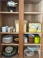 L - CUPBOARD OF PLATES,CHAFFING DISH,DESSERT CUPS