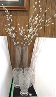 Group of Crystal Vases & Pussywillows