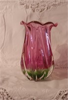 Vintage Teleflora Green and Cranberry Vase