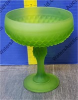 Vintage Green Satin Glass Compote