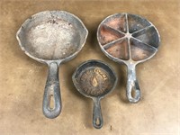 3 Cast Iron Skillets Corn Bread Wagner Superflame