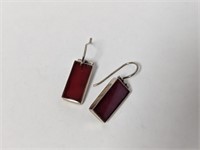 .925 Sterling Red Stone Drop Earrings